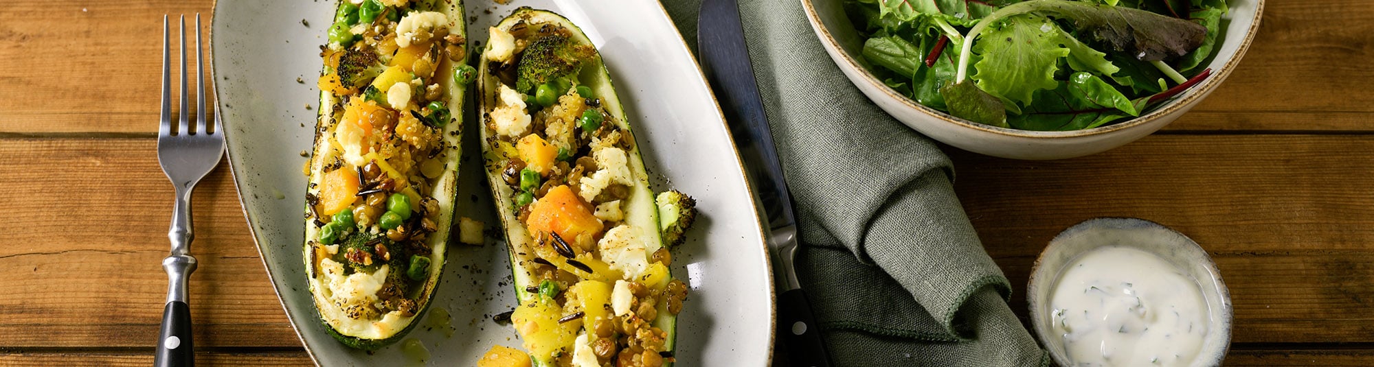 Gevulde courgette met pompoen & quinoa