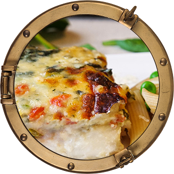 Visgratin spinazie met penne en erwten