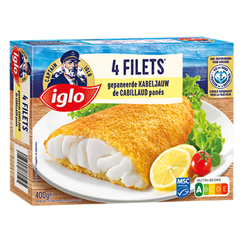 verpakking gepaneerde kabeljauw filets 400g