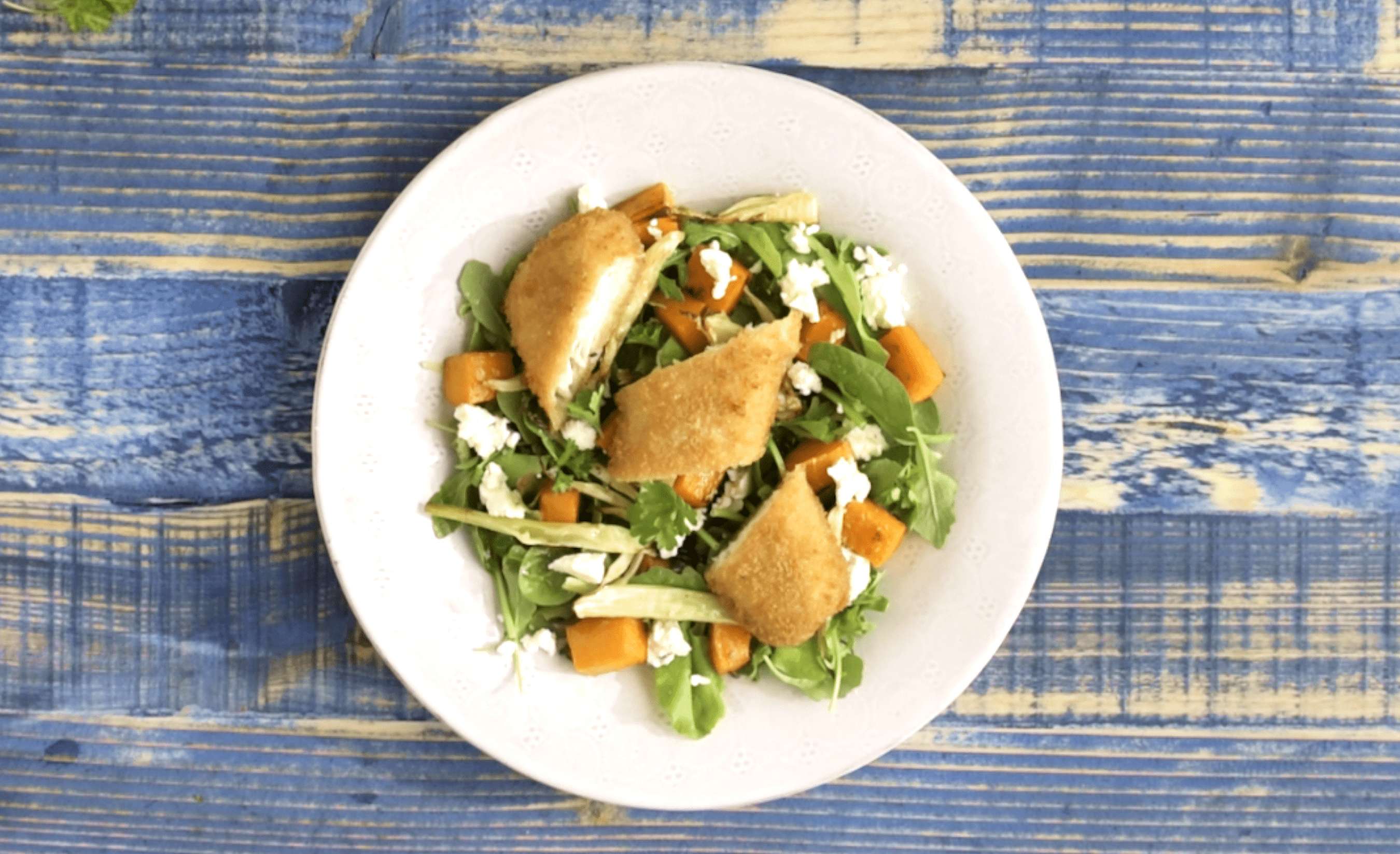 Lauwe salade met Suprême van Kabeljauw, venkel en butternut