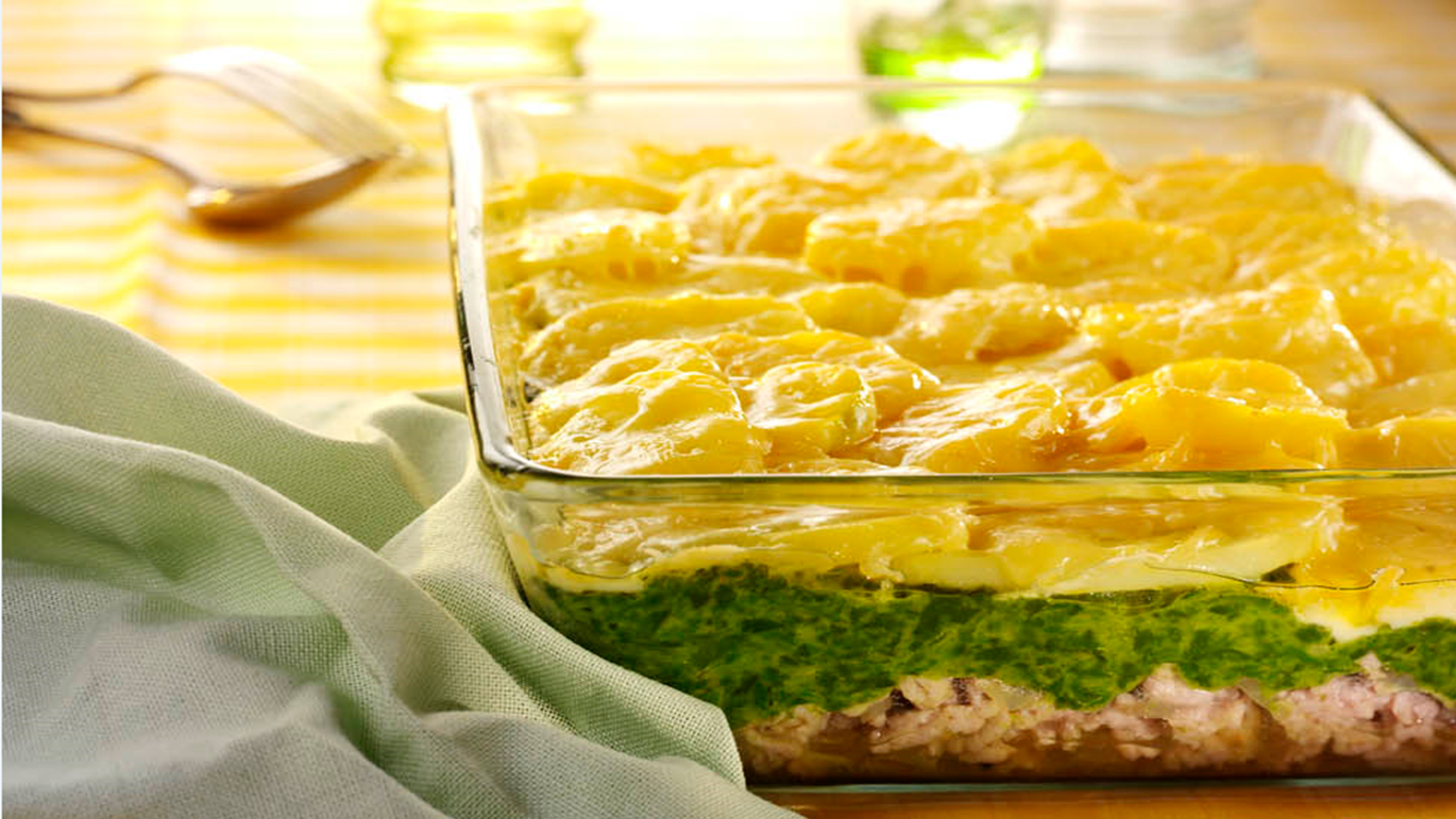 Ovenschotel met gehakt en spinazie