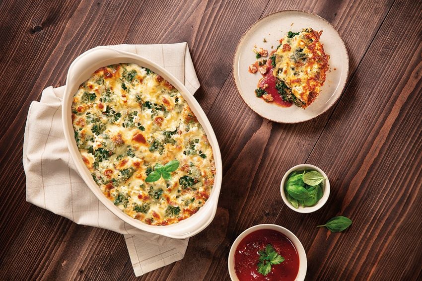 Lasagne met spinazie, ricotta en tomatensaus