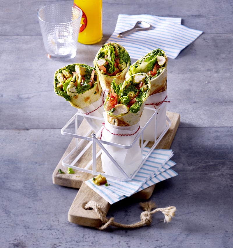 Curry-spinaziewraps met kip