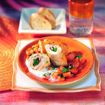 Kalkoenrolletje met parma-spinazievulling